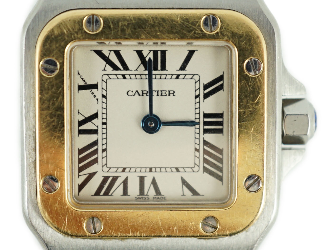 A lady's steel and gold Santos De Cartier quartz wrist watch